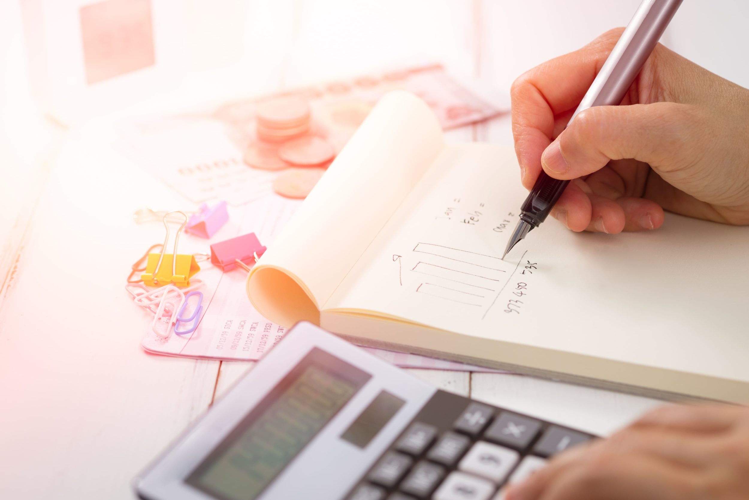 Person holding pen and calculator